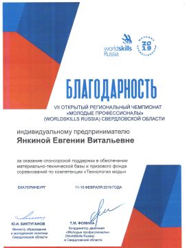 Благодарность VII чемпионат «Молодые профессионалы»